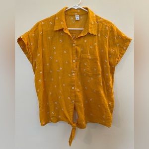 Old Navy Womens Medium Yellow Floral Linen Tie Button Up Shirt